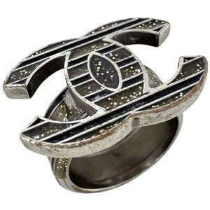 Chanel Coco Mark Ring CC Ring No 13 Silver Plated Silver Women's